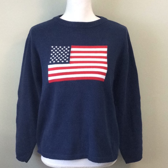Sweaters - American Flag Knit Cotton Crewneck Sweater